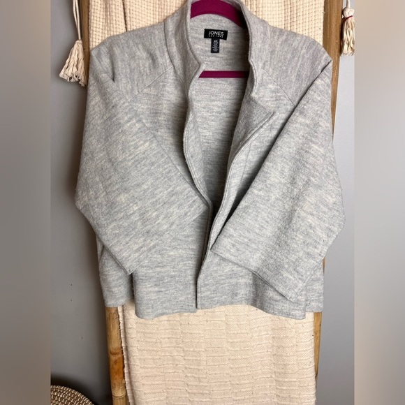 HEATHER silver gray wool three quarter sleeve boxy jacket - Picture 4 of 7